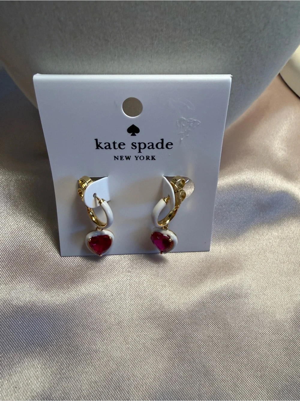 kate spade Gold Necklace & Earrings with Red Heart Charms and White Accents